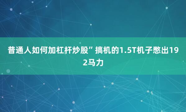 普通人如何加杠杆炒股”搞机的1.5T机子憋出192马力